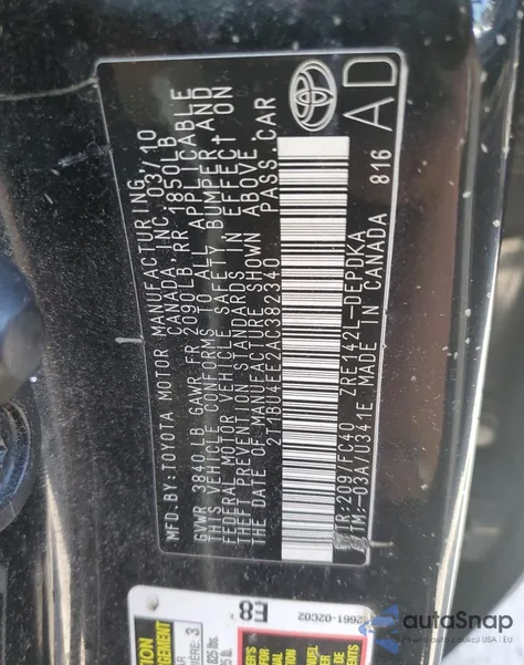 2010 Toyota Corolla Base из США, поврежденный, VIN 2T1BU4EE2AC382340